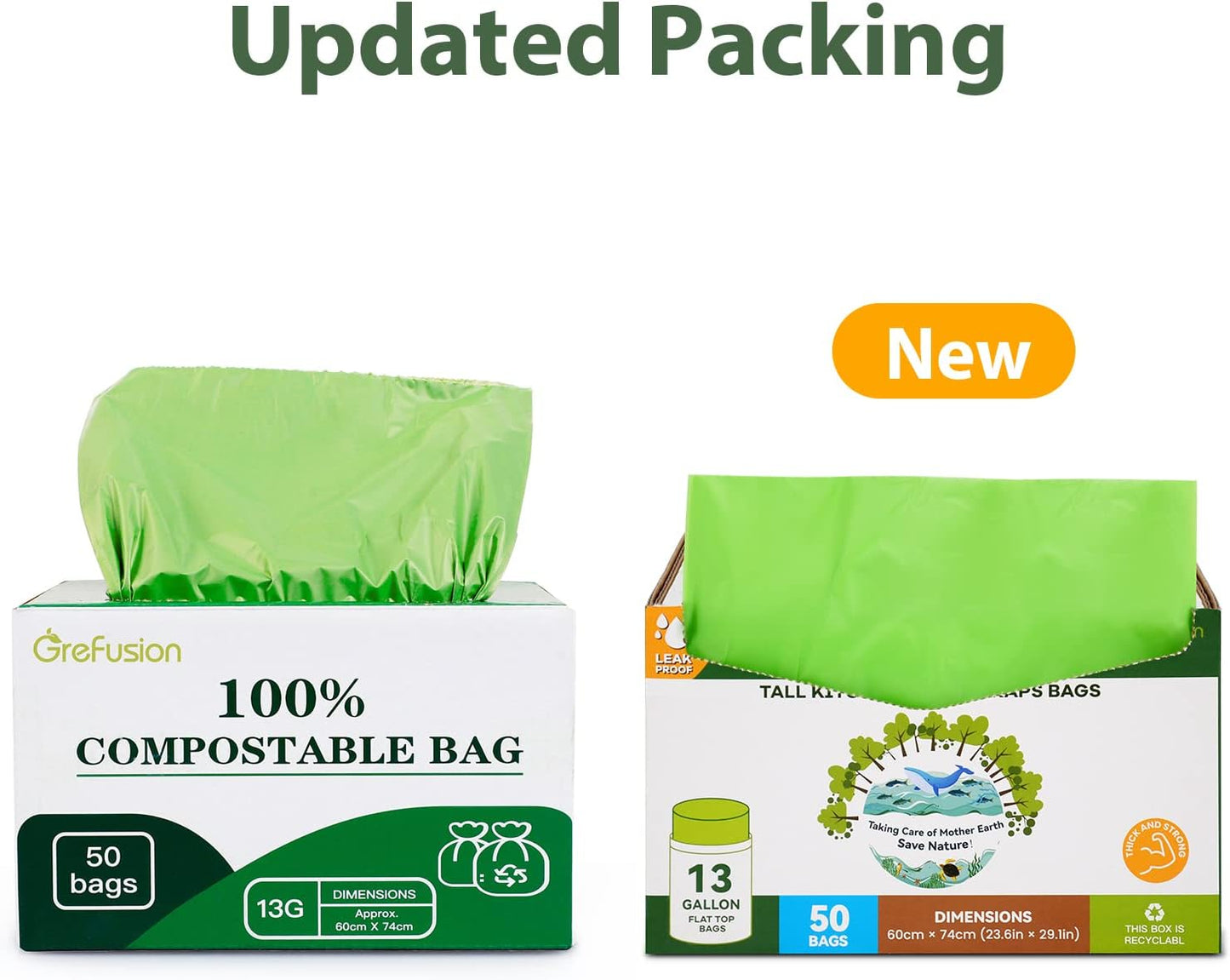 GreFusion Compostable Bags 1.2 Gallon,125 Count, Fits 0.75,1,1.2,1.3,1.6,1.8 Gallon Countertop Bin, Small compost bags, Certified by BPI, ASTM D6400 and OK Compost