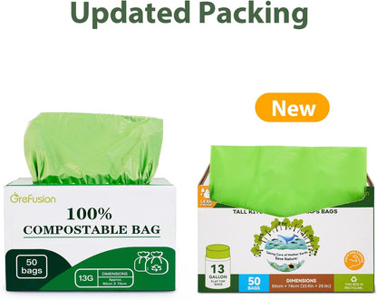 GreFusion Compostable Bags 1.2 Gallon,125 Count, Fits 0.75,1,1.2,1.3,1.6,1.8 Gallon Countertop Bin, Small compost bags, Certified by BPI, ASTM D6400 and OK Compost