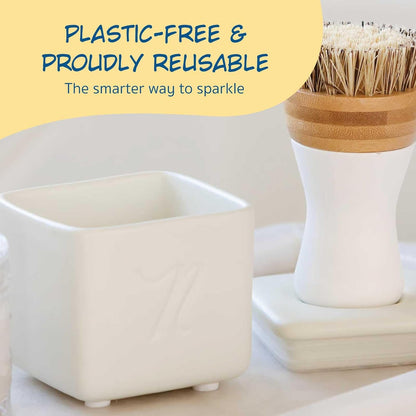 Nellie's Dish Butter - Zero-Waste Alternative to Liquid Dish Soap with Reusable Ceramic Container (White) - Light Lemongrass Scent - Plastic-Free Dishwashing - (Made in Canada)