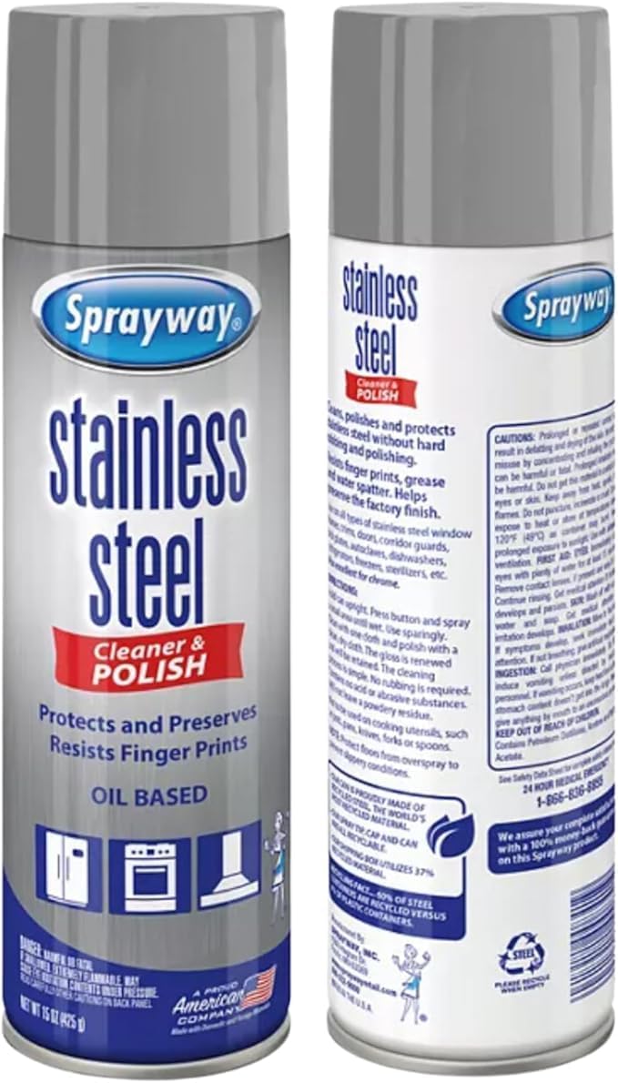 Sprayway Stainless Steel Cleaner Bundle – (2) 15 Oz Stainless Steel Cleaner Polish Cans + EliteWare Premium Microfiber Cloth – Streak-Free Shine for Appliances, Refrigerators & More