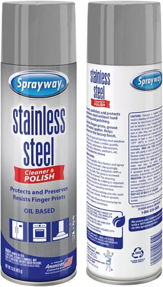 Sprayway Stainless Steel Cleaner Bundle – (2) 15 Oz Stainless Steel Cleaner Polish Cans + EliteWare Premium Microfiber Cloth – Streak-Free Shine for Appliances, Refrigerators & More