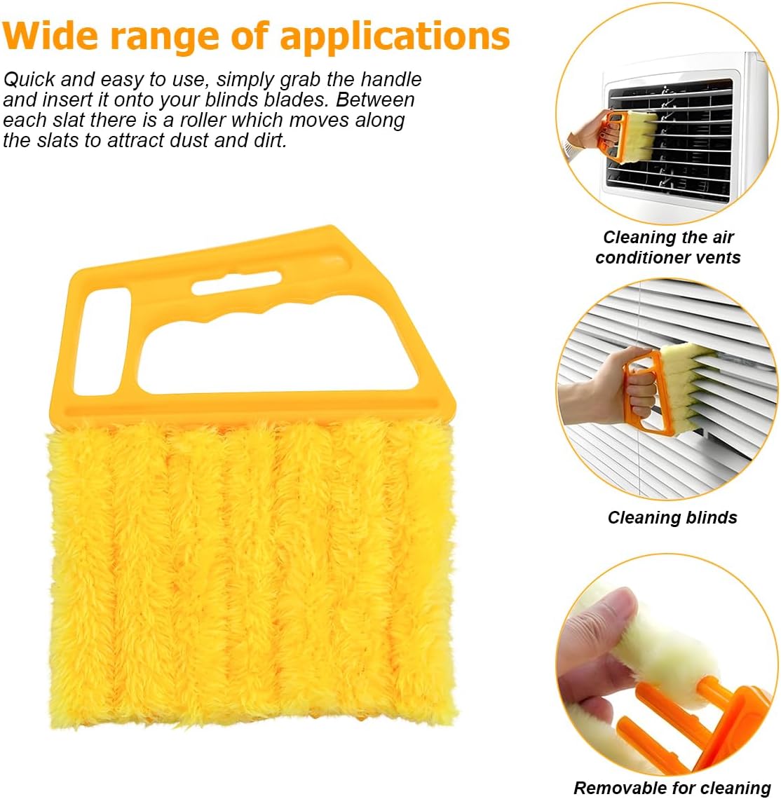 3PCS Blind Cleaner Duster Tool, 7 Fingers Microfiber Handheld Shutter Cleaning Brush for Car Air Conditioner, Detachable Auto Air Vent Dusting Cleaner, Universal for Most Vehicles (Yellow)