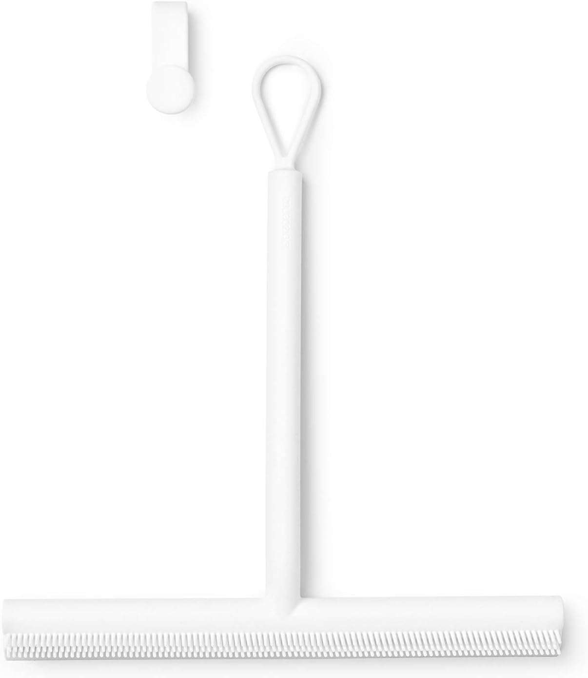 Brabantia Silicone Shower Squeegee with Hook (Dark Gray) Anti Streak Cleaning Wiper for Bathroom Glass, Plastic, Tile - Doublesided Brush & Rim Design