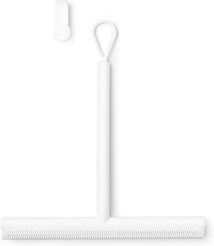 Brabantia Silicone Shower Squeegee with Hook (Dark Gray) Anti Streak Cleaning Wiper for Bathroom Glass, Plastic, Tile - Doublesided Brush & Rim Design