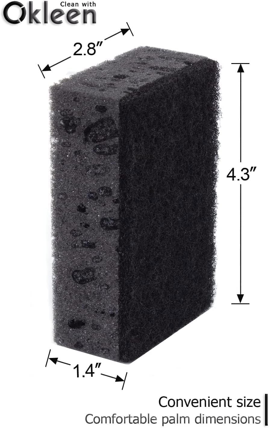 Green Multi Use Scrub Sponge. Made in Europe. 9 Pack, 4.3x2.8x1.4 inches. Odorless Heavy Duty and Non Scratch Fiber. Best, Durable, Delicate, Porous, Non Cellulose Kitchen Sponges and Scrubbers