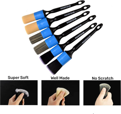 MVEQRRN 6pcs Car Detailing Brush Set-2pcs Boars Hair Car Detailing Brushes,2pcs Ultra Soft No Scratch Detailing Brush for Air Vent,Leather Seat 2pcs Detail Brushes car Detailing for Interior Exterior