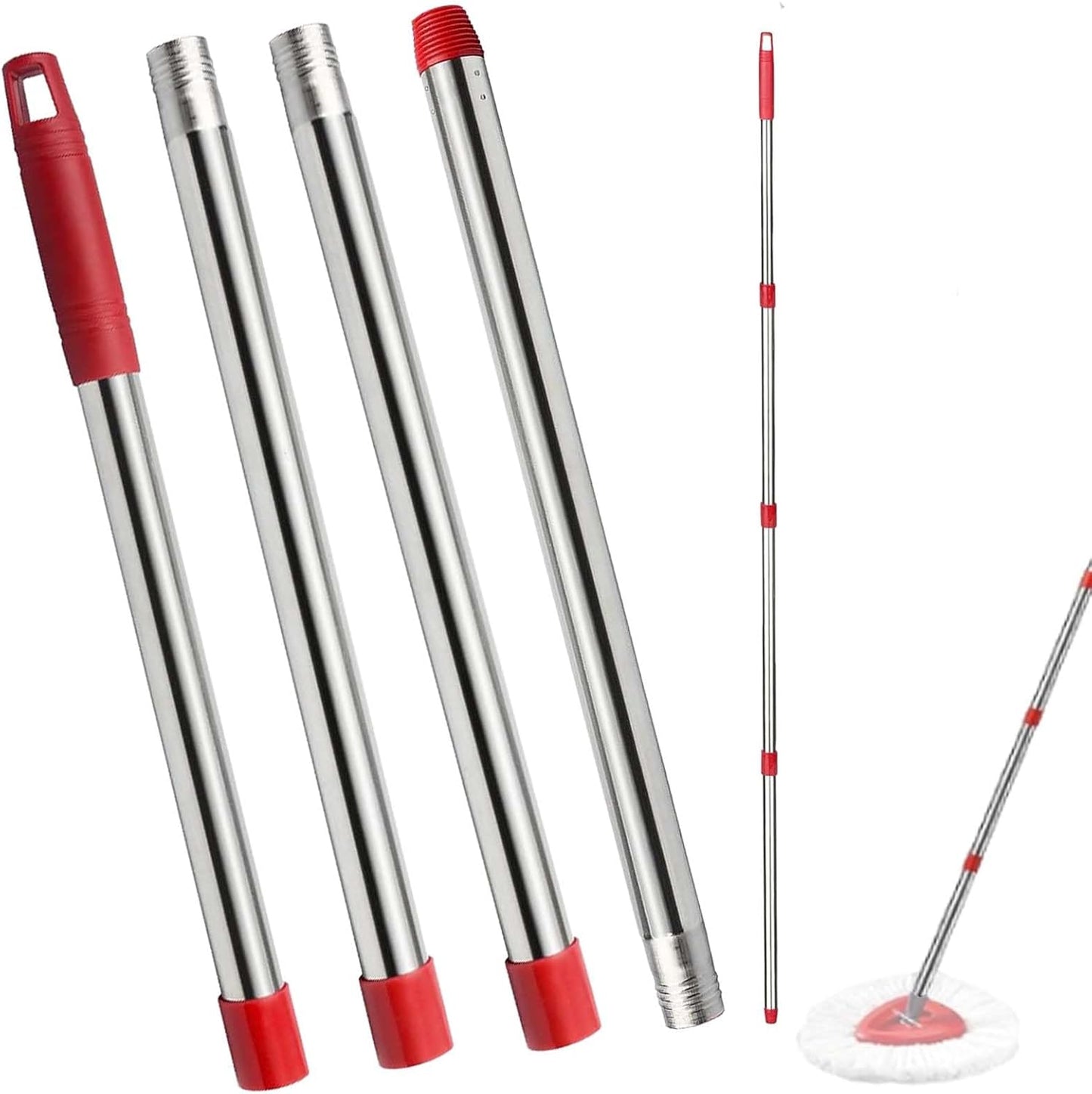 Spin Mop Replacement Head Mop Replace Head Compatible with O Cedar EasyWring Spin Mop - 4 O-Ceda Mop Refills、30-58in Mop Handle and 1 Mop Base and 1 Mop Base Scrub Brush Combo Set
