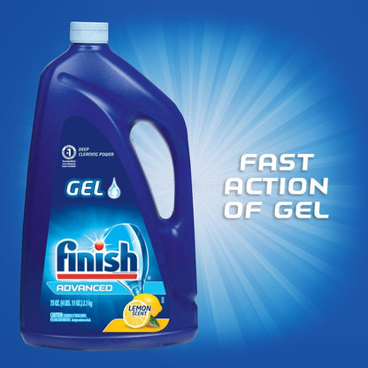 Finish Gel Liquid Dishwasher Detergent, Advanced Deep Cleaning Power Dish Soap, Fights Tough Stains, Dishwasher Soap, Plastic-Free & Septic Safe Dish Detergent, Lemon Scent, 75oz