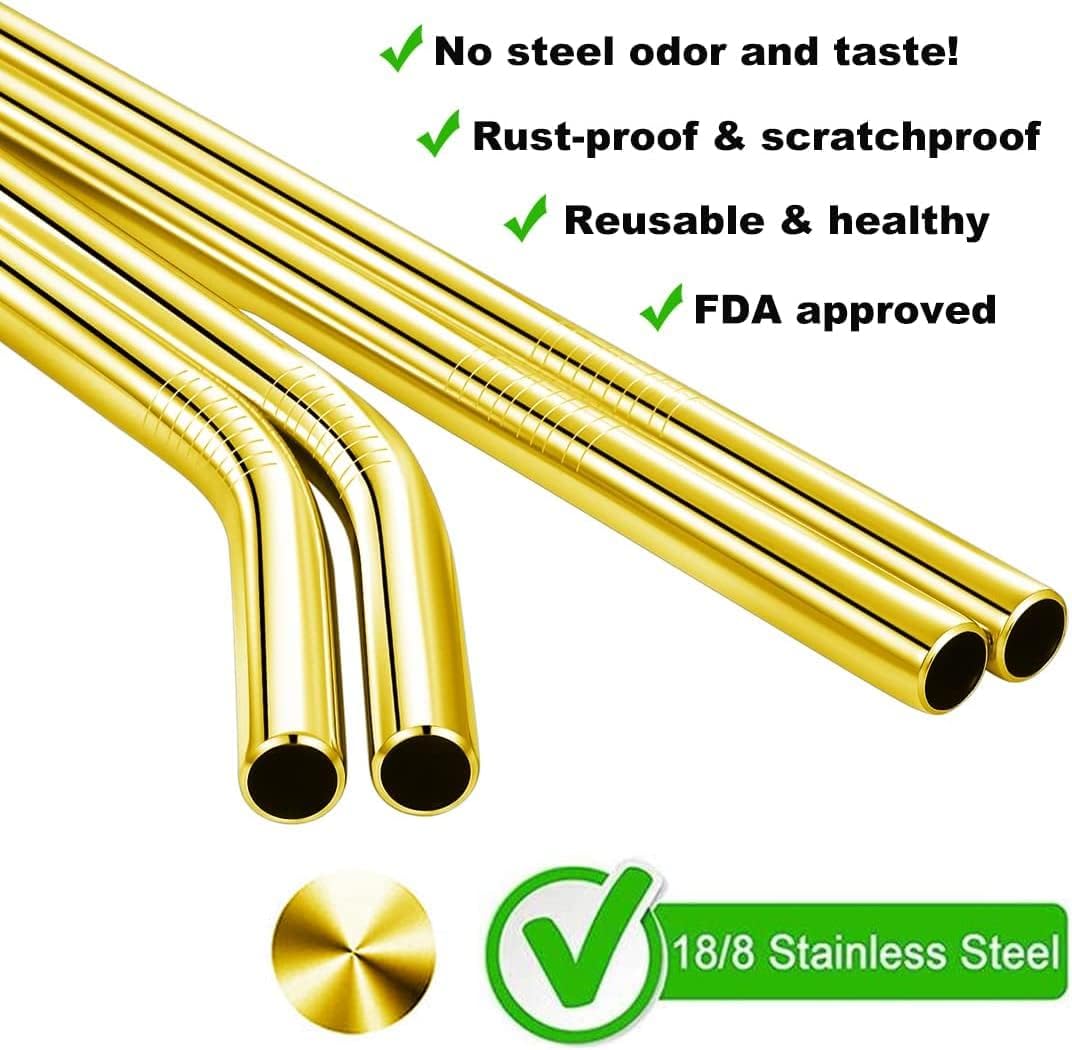 Vinaco Stainless Steel Smoothie Straws, 0.4'' Extra Wide Reusable Metal Drinking Straws for Milkshake, Smoothie, Beverage, Set of 4 with 1 Cleaning Brush