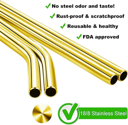 Vinaco Stainless Steel Smoothie Straws, 0.4'' Extra Wide Reusable Metal Drinking Straws for Milkshake, Smoothie, Beverage, Set of 4 with 1 Cleaning Brush