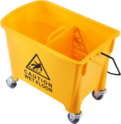 Ridgeyard 5.28 Gallon Side Press Yellow Mop Bucket with Wringer, Mop Bucket with Wringer Set for Home Use, Dirty Water Separator, 11x16.92x27.55 Inch