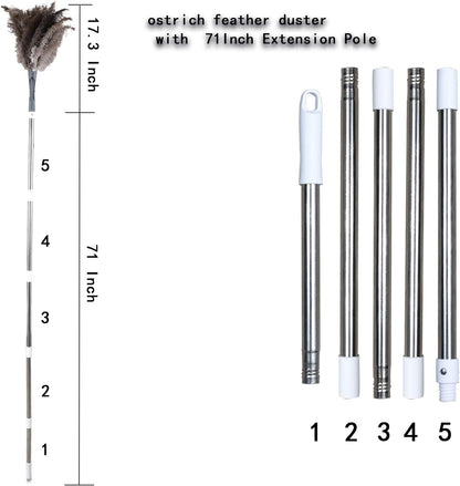 Midoneat Gray Ostrich Feather Duster with 71 Inch Extendable Pole, Microfiber Duster for Home Cleaning