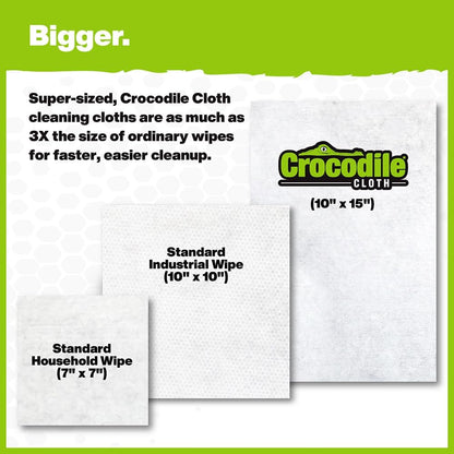 Crocodile Cloth Grill Cleaning Wipes – 480 XL Plant-Based Cloths (48 Packs of 10 Count) Pre-Moistened, Large & Absorbent - Infused with Aloe & Vitamin E & Safe on Skin & Surfaces