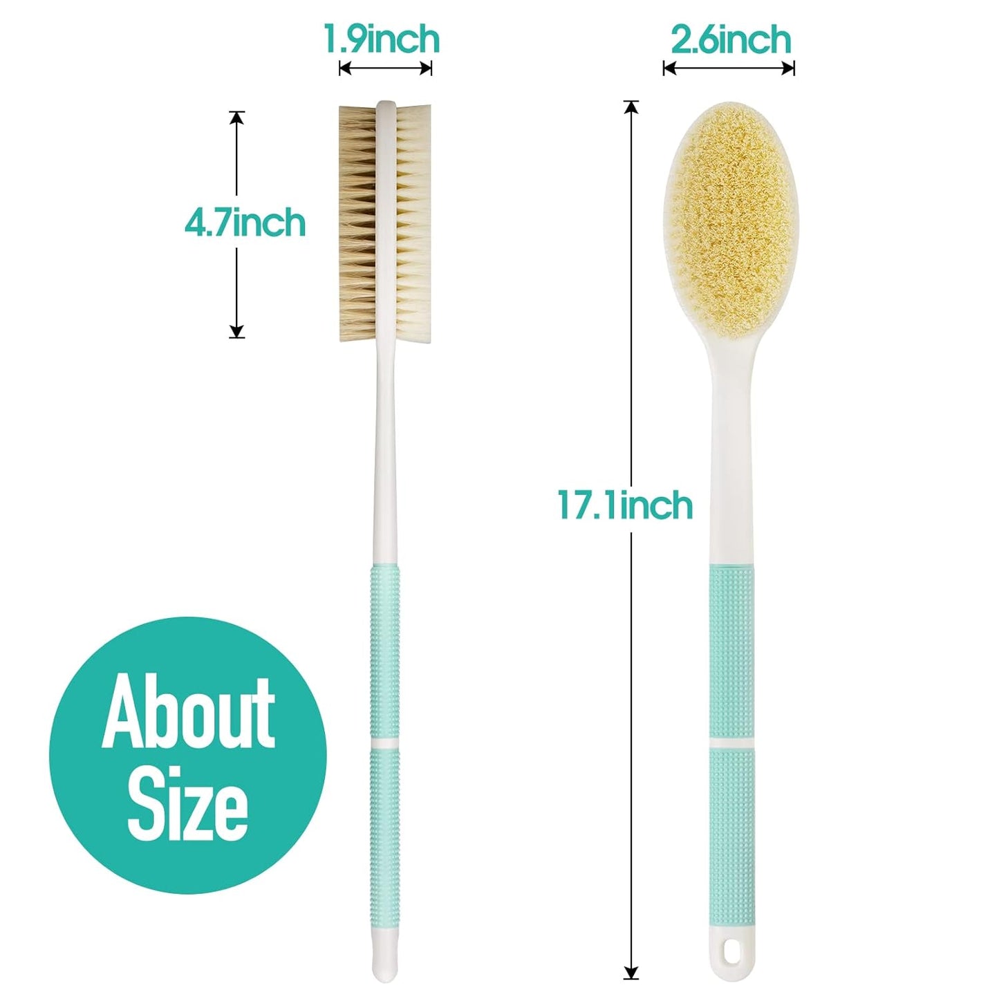 Backski Back Scrubber Anti Slip for Shower, Shower Brush Long Handle with Stiff and Soft Bristles, Body Exfoliator for Bath or Dry Brush(Blue)