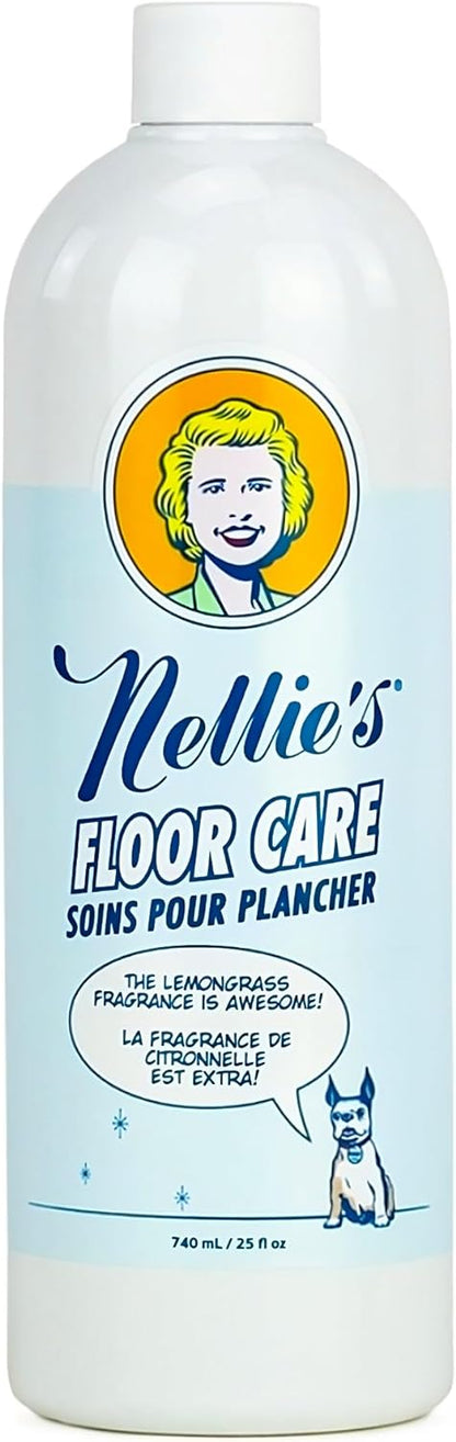 Nellie's Floor Care – Plant-Based Floor Cleaner for Hardwood, Tile, Ceramic, and More – Effectively Lifts Dirt and Odors – Fresh Lemongrass Scent (25 fl oz) - Made in Canada