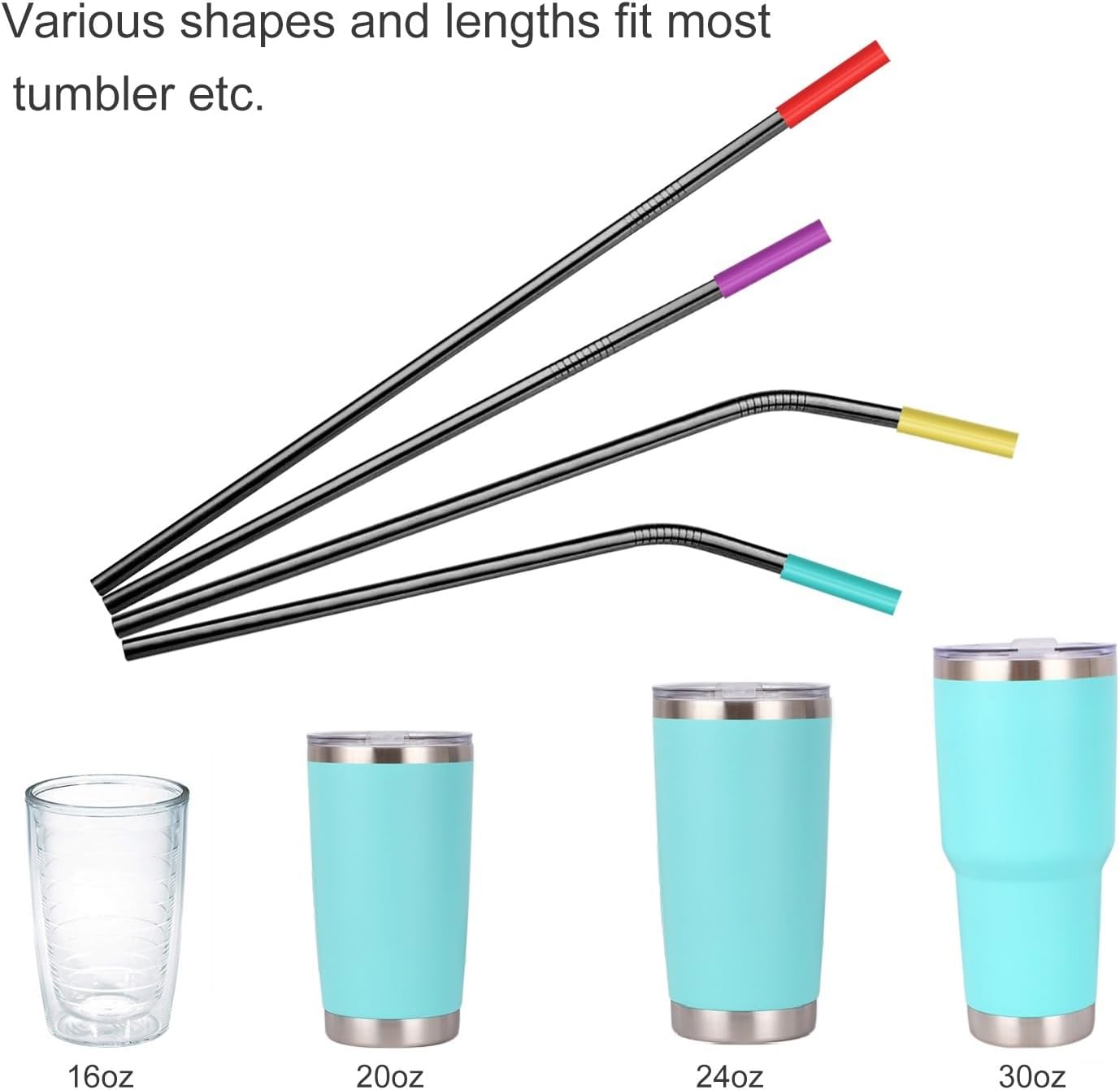 20 Pack Reusable Stainless Steel Metal Straws,10.5" & 8.5" Reusable Drinking Straws with 20 Silicone Tips 5 Straw Brushes 1 Travel Case,Eco Friendly Extra Long Metal Straw Fit for 20 24 30 oz Tumbler