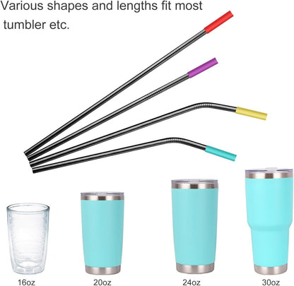 20 Pack Reusable Stainless Steel Metal Straws,10.5" & 8.5" Reusable Drinking Straws with 20 Silicone Tips 5 Straw Brushes 1 Travel Case,Eco Friendly Extra Long Metal Straw Fit for 20 24 30 oz Tumbler