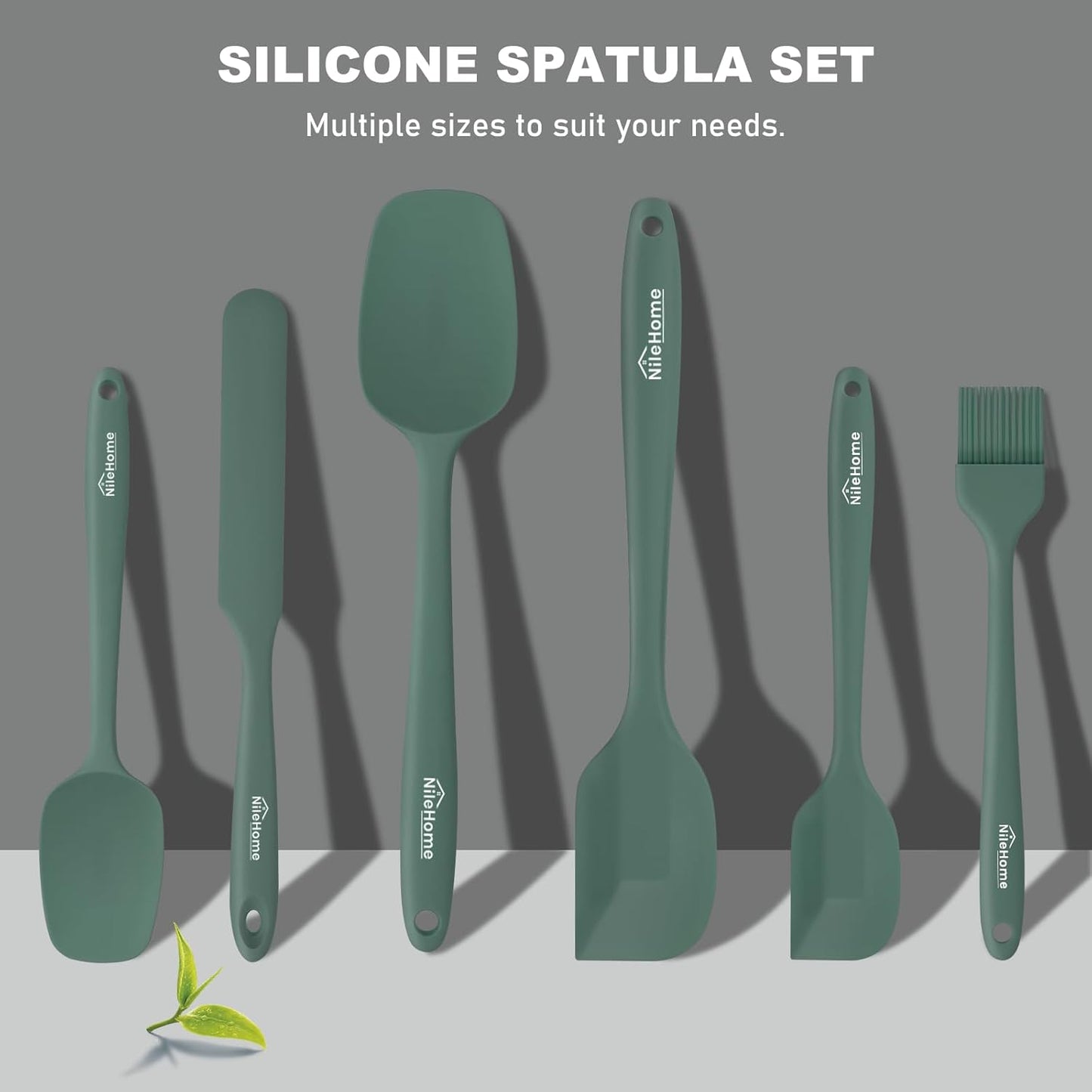 NileHome Silicone Spatula Set, 6 Pieces Food Grade Kitchen Utensils with Silicone Brush Heat Resistant Dishwasher Safe BPA-Free Rubber Spatula for Scraping, Baking, Cooking, Mixing-Forest Style