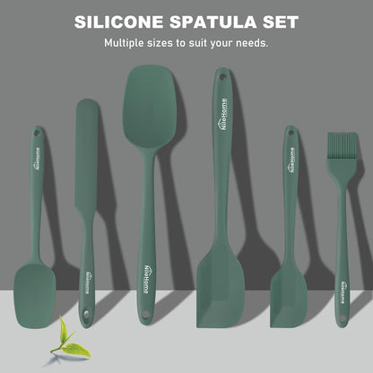NileHome Silicone Spatula Set, 6 Pieces Food Grade Kitchen Utensils with Silicone Brush Heat Resistant Dishwasher Safe BPA-Free Rubber Spatula for Scraping, Baking, Cooking, Mixing-Forest Style