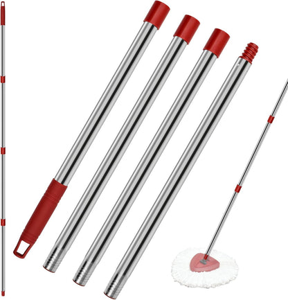 4 Part Stainless Steel Spin Mop Handles, Mop Base & Upgrade Scrub Brush Combo for Ocedar EasyWring 1 Tank Spin Mop System, Mop Handle Mop Base & Brush Set for O Cedar Mop, Universal Thin Screw Joints