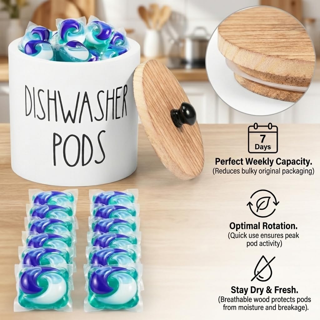 Dishwasher Pod Container Small Dishwasher Pod Holder With Lid Weekly Supply To Keep Fresh Round Storage Wide Opening Laundry Detergent Laundry Pod Holder Laundry Pods Container For Home Kitchens