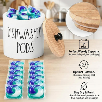 Dishwasher Pod Container Small Dishwasher Pod Holder With Lid Weekly Supply To Keep Fresh Round Storage Wide Opening Laundry Detergent Laundry Pod Holder Laundry Pods Container For Home Kitchens