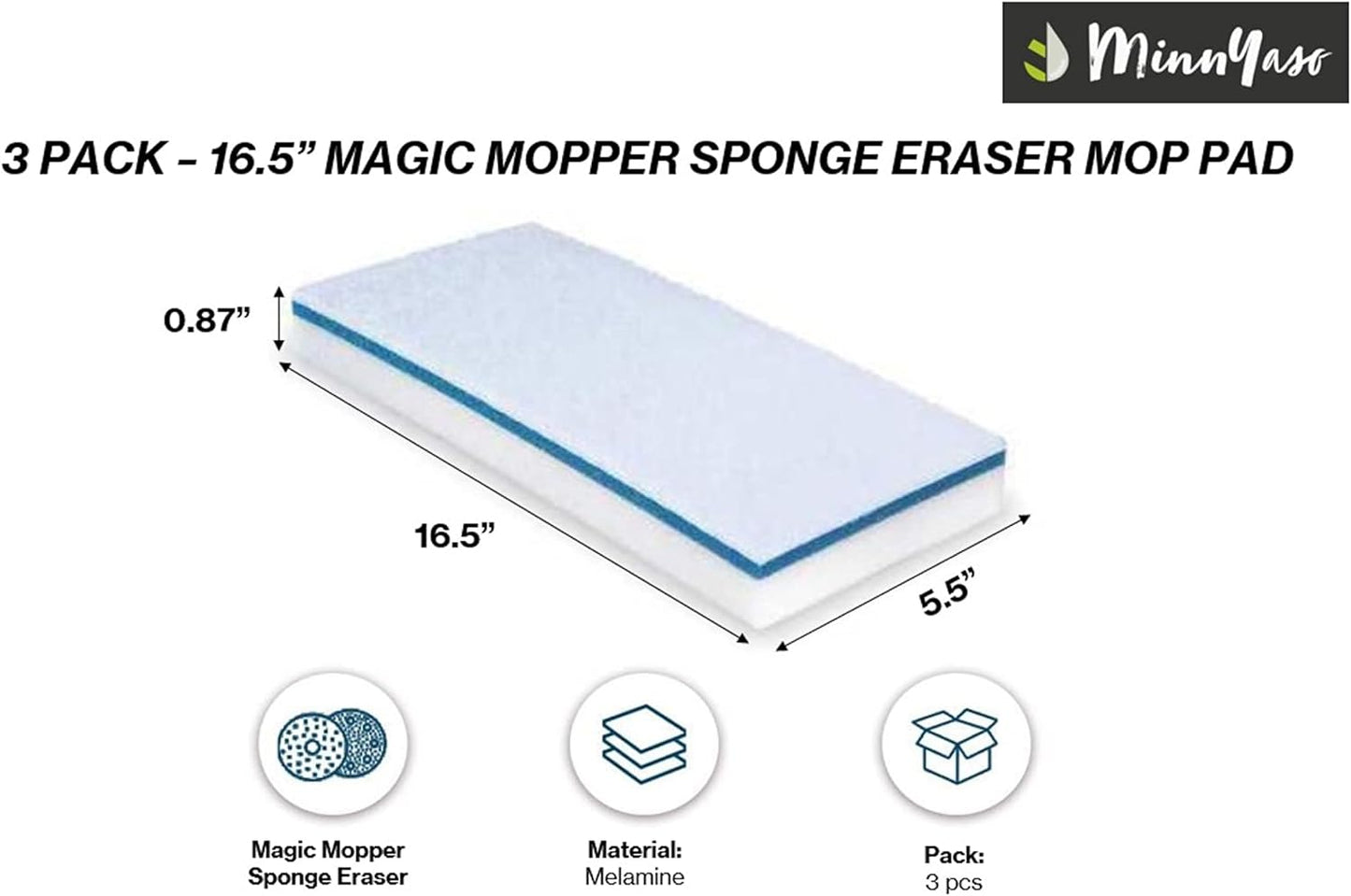 Magic Mopper Sponge Eraser Mop Pad | Compatible with Swiffer Wet Jet and 12" Wet Spray Mops | 12-inch Magic Sponge Eraser Mop Pad | 3 Pack