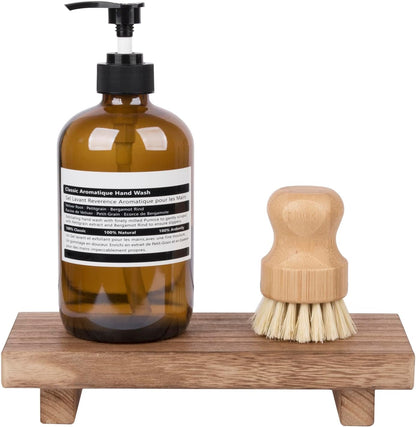 zoocatia Small Wood Tray Pedestal Stand Farmhouse Bathroom Decor Decorative Wooden Riser Kitchen Soap Dish Holder for Vanity, Counter, Sink, 9" x 5.9" - Black