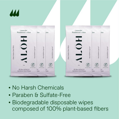 ALŌH Peppermint Eucalyptus + Aloe Sanitizing Hand Wipes - Clean Hands, Clear Mind On The Go Sanitizer for Kids and Adults - Travel Size 3 Pack 20ct Wipes (60 Wipes)