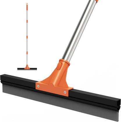 Large Heavy-Duty Floor Squeegee, 18” Rubber Blade Broom & 62” Long Handle Floor Squeegee for Concrete, Bathroom Tile, Garage Concrete, Deck, Shower Glass, Window Cleaning