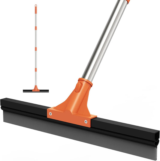 Large Heavy-Duty Floor Squeegee, 18” Rubber Blade Broom & 62” Long Handle Floor Squeegee for Concrete, Bathroom Tile, Garage Concrete, Deck, Shower Glass, Window Cleaning
