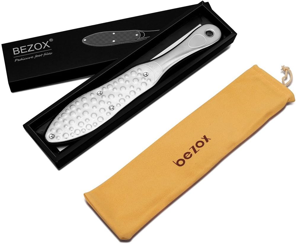 BEZOX Foot File Callus Remover, Double Sided Foot Scrubber for Dead Skin, Stainless Steel Pedicure File for Cracked Heel W/Cloth Storage Bag & Gift Box