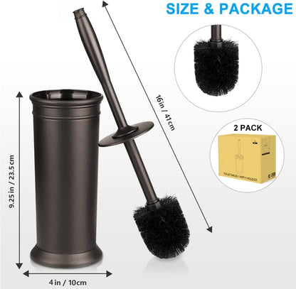 Toilet Brush and Holder 2 Pack, Toilet Bowl Brush with Extra Long Handle, Toilet Scrubber and Covered Holder, Toilet Brushes for Bathroom-Space Saving, Covered Brush, Durable, Deep Cleaning(Black)