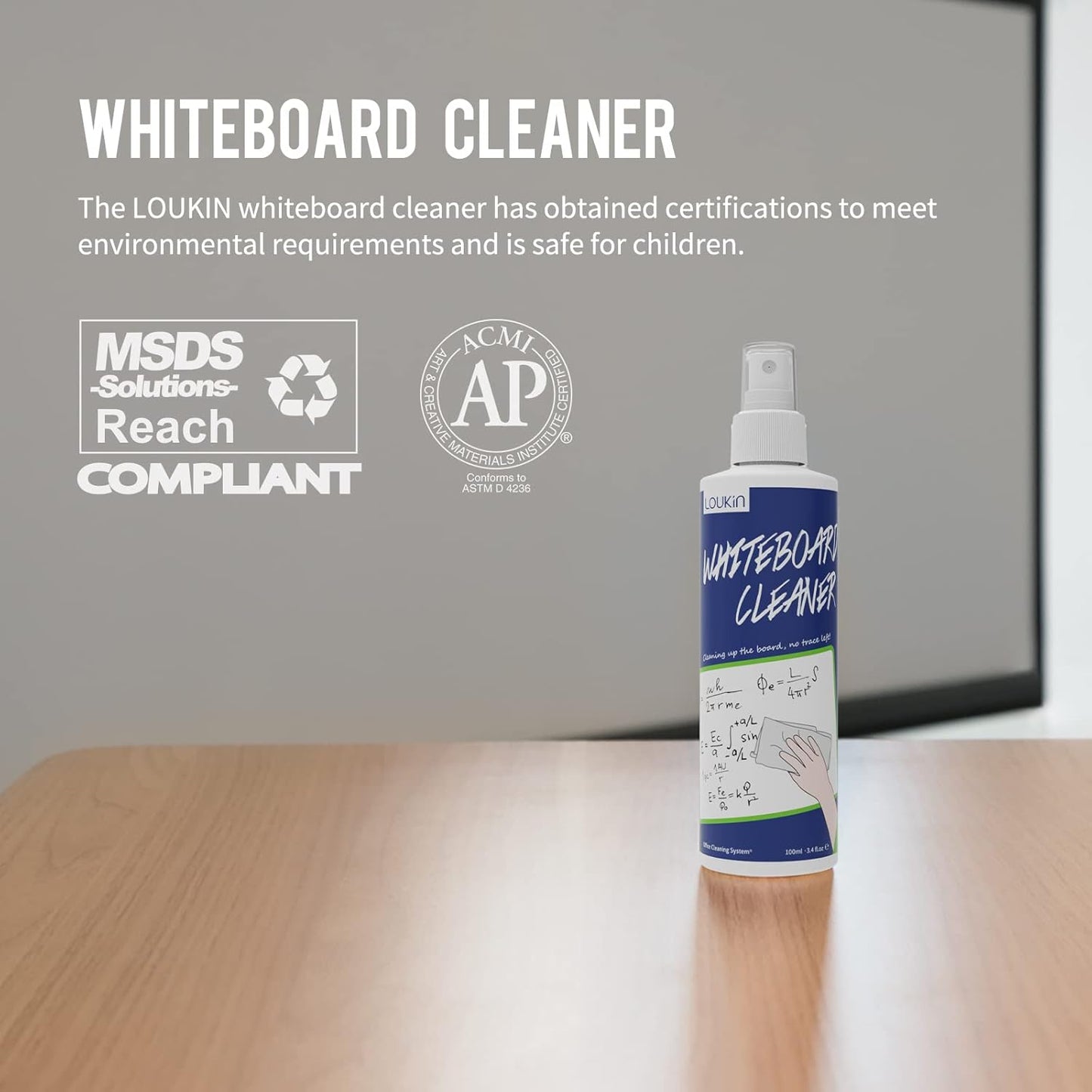 loukin Non-Toxic Whiteboard Cleaner, 8.5 fl oz Dry Erase Board Cleaner, Whiteboard Cleaning Spray with Cloth, Removes Stubborn Marks from Whiteboards