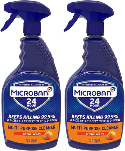 MICROBAN Multi-Purpose Cleaner, 32 oz., 2 Pack, Citrus, Penetrates Soap Scum, Greasy Soils and Reduces Odors, Keeps Killing 99.9% of Bacteria and Viruses for up to 24 Hours