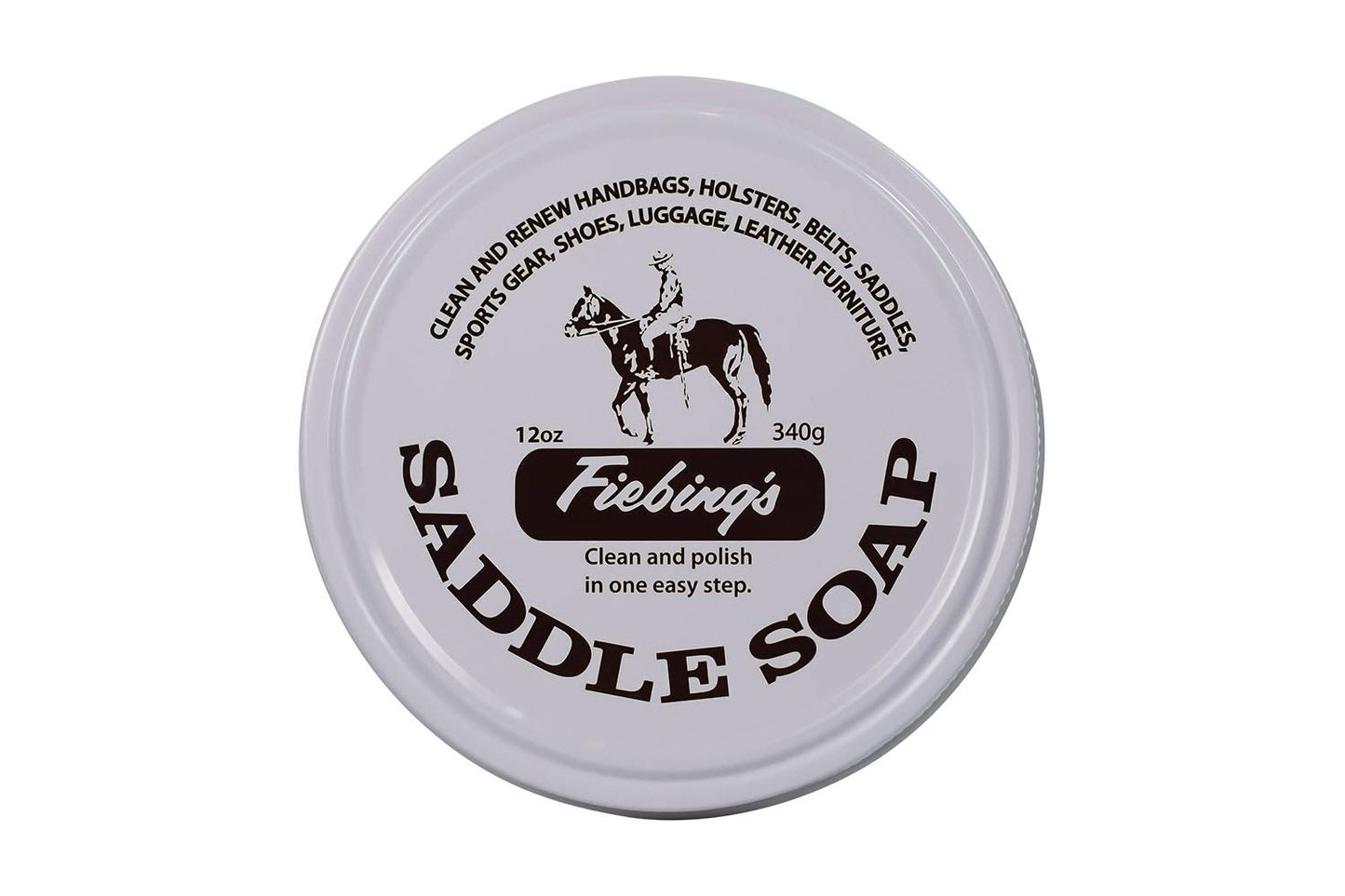 Fiebing's White Saddle Soap for Leather (12 oz Tin) - Cleaner & Conditioner to Soften, Protect & Restore Leathercraft - Soap for Car Seat, Couch, Shoe, Purse, Boot, Bag, & Saddles