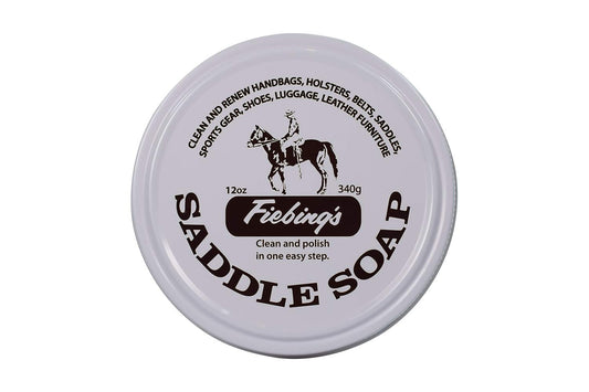 Fiebing's White Saddle Soap for Leather (12 oz Tin) - Cleaner & Conditioner to Soften, Protect & Restore Leathercraft - Soap for Car Seat, Couch, Shoe, Purse, Boot, Bag, & Saddles