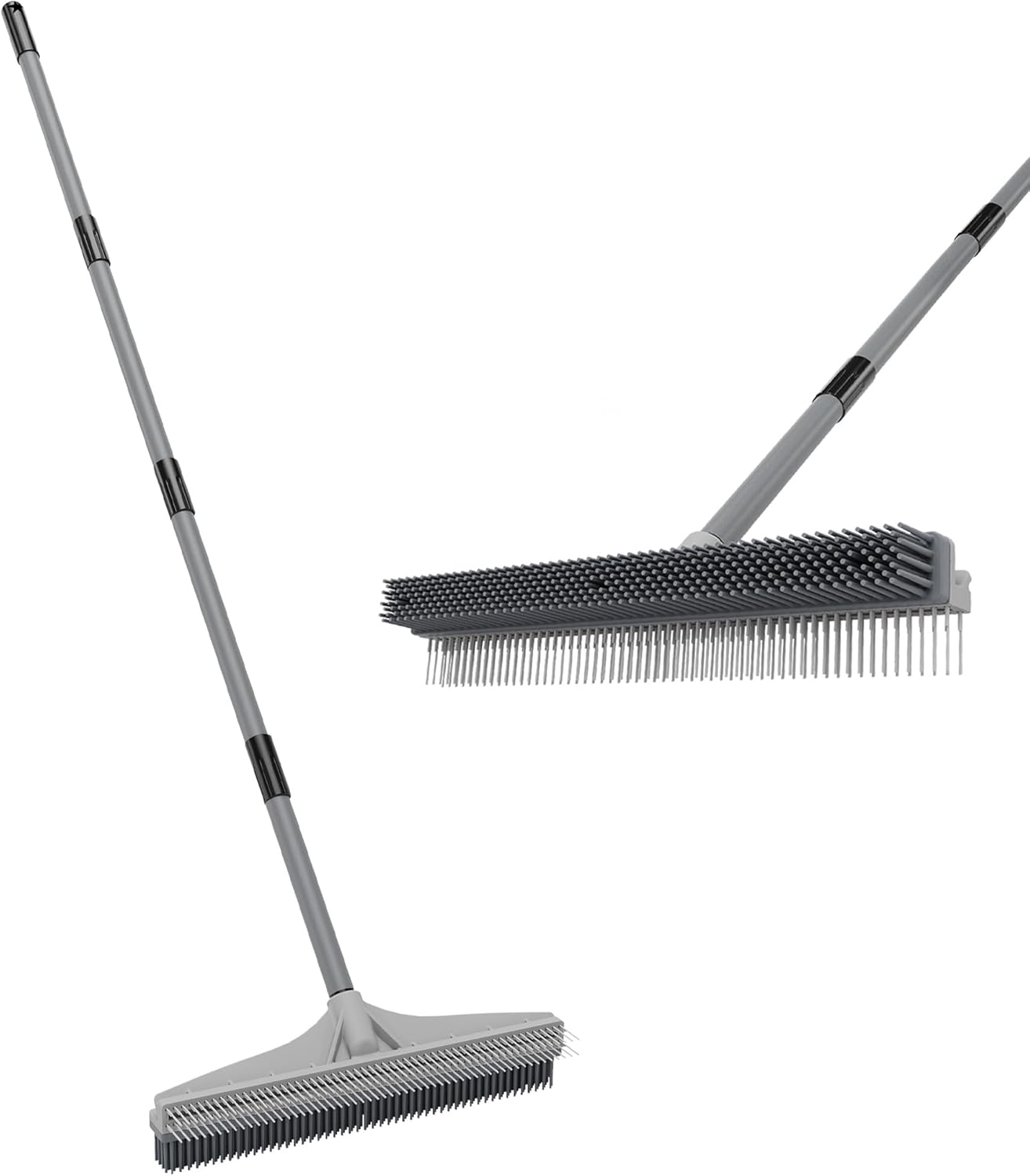 Walensee Carpet Rake for Pet Hair Removal, 2 in 1 Rug Rake to Fluff Carpet with Nylon Groomer Brush, Adjustable Long Handle for Shag Rugs, Stairs, Mats and Floors, Rubber Broom
