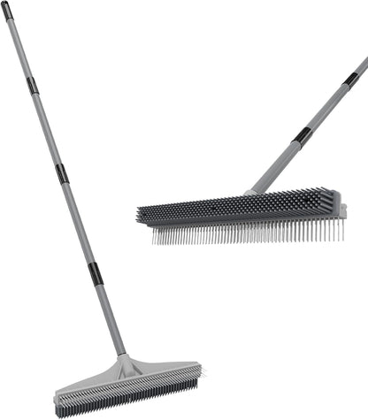 Walensee Carpet Rake for Pet Hair Removal, 2 in 1 Rug Rake to Fluff Carpet with Nylon Groomer Brush, Adjustable Long Handle for Shag Rugs, Stairs, Mats and Floors, Rubber Broom