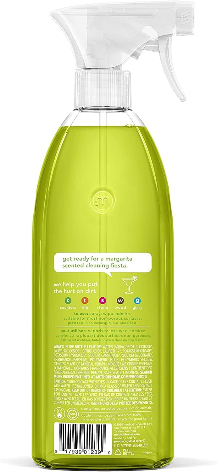 Method All-Purpose Cleaner Spray, Lime + Sea Salt, Perfect for Most Counters, Tiles, Stone, and More, 28 oz Spray Bottles, (Pack of 1)