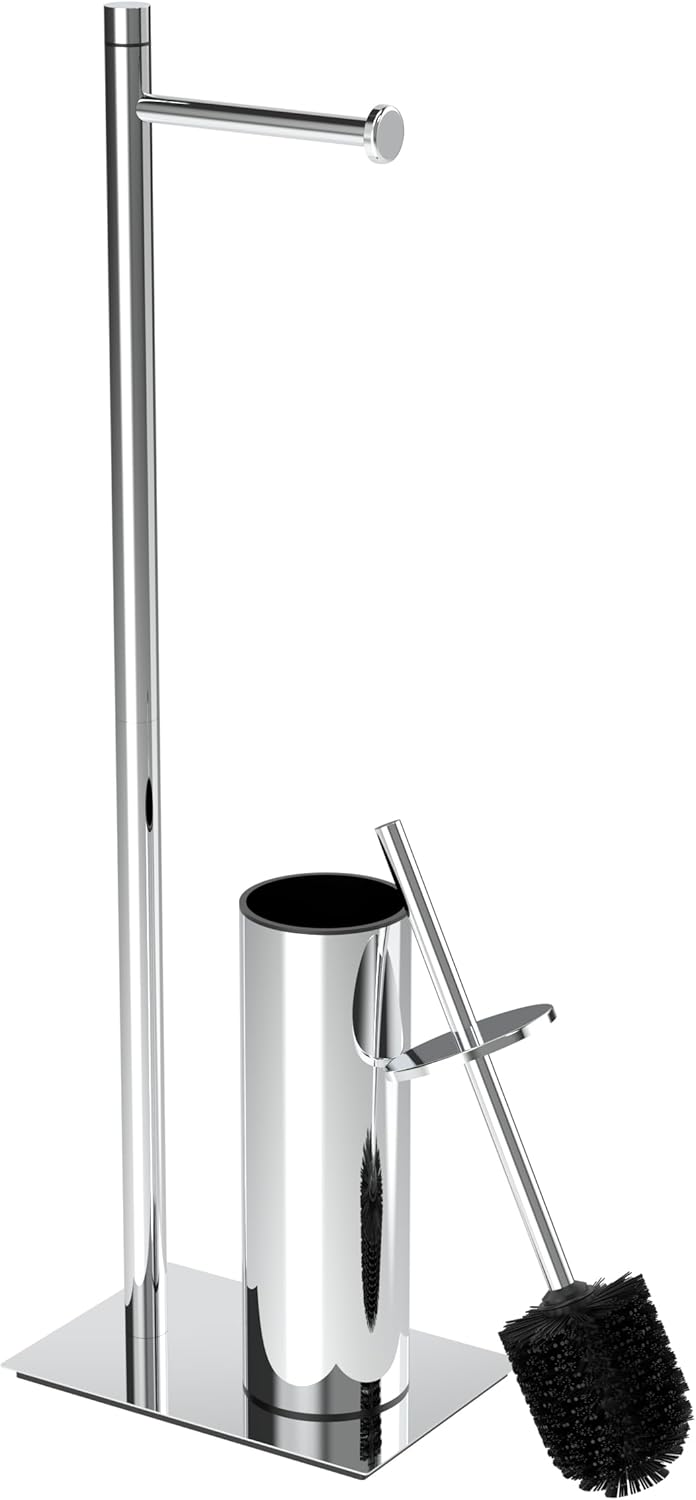 RUACQ Toilet Paper Holder Stand with Toilet Brush and Holder Set, 304 Stainless Steel Bathroom Toilet Tissue Paper Roll Holder Free Standing, Weighted Base, Heavy Duty (Matte Black)