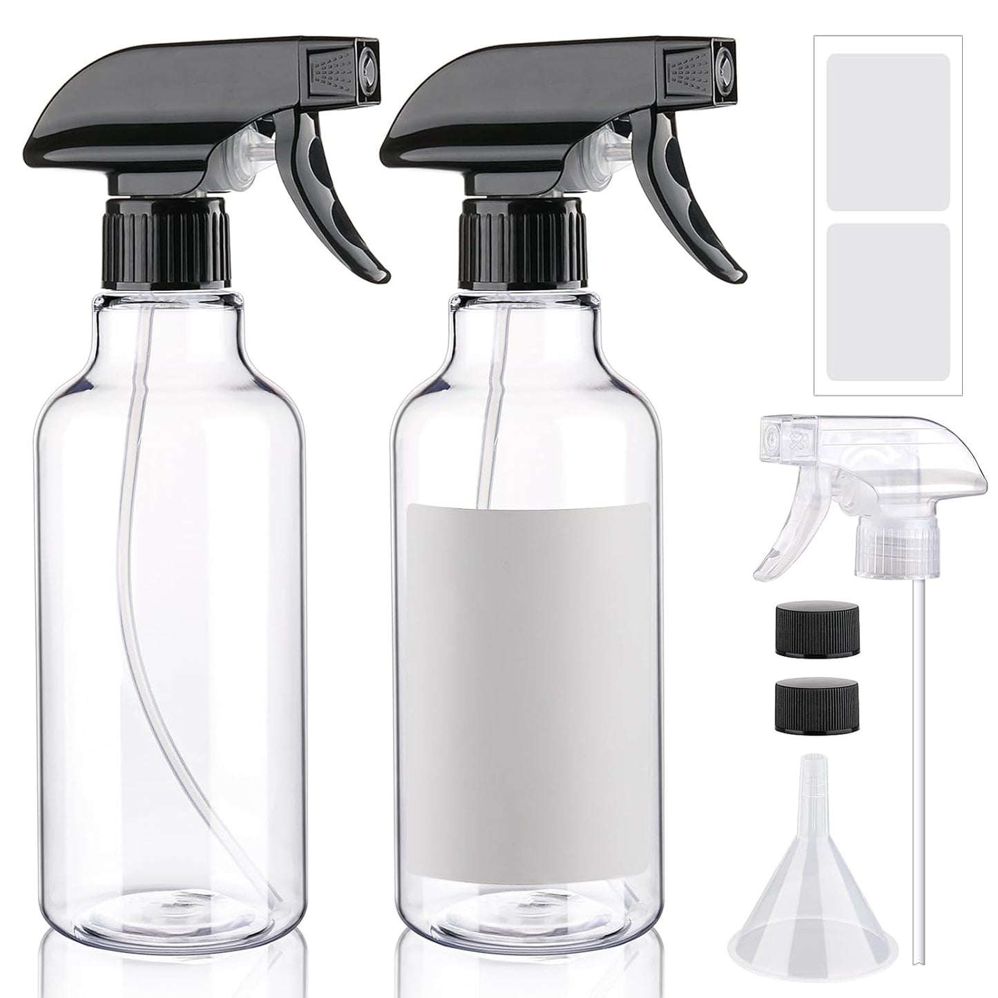 Plastic Spray Bottles Empty Spray Bottle 16.9oz/500ml 2 Pack Heavy Duty Spraying Bottles Mist/Stream Water Bottle for Cleaning Solutions, Essential Oils, Hair (Clear)