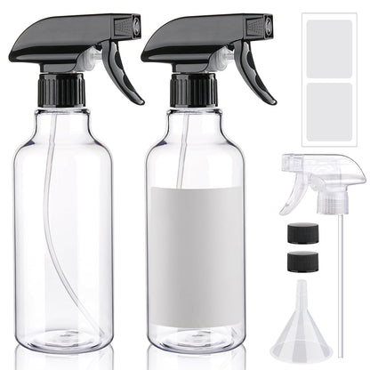 Plastic Spray Bottles Empty Spray Bottle 16.9oz/500ml 2 Pack Heavy Duty Spraying Bottles Mist/Stream Water Bottle for Cleaning Solutions, Essential Oils, Hair (Clear)