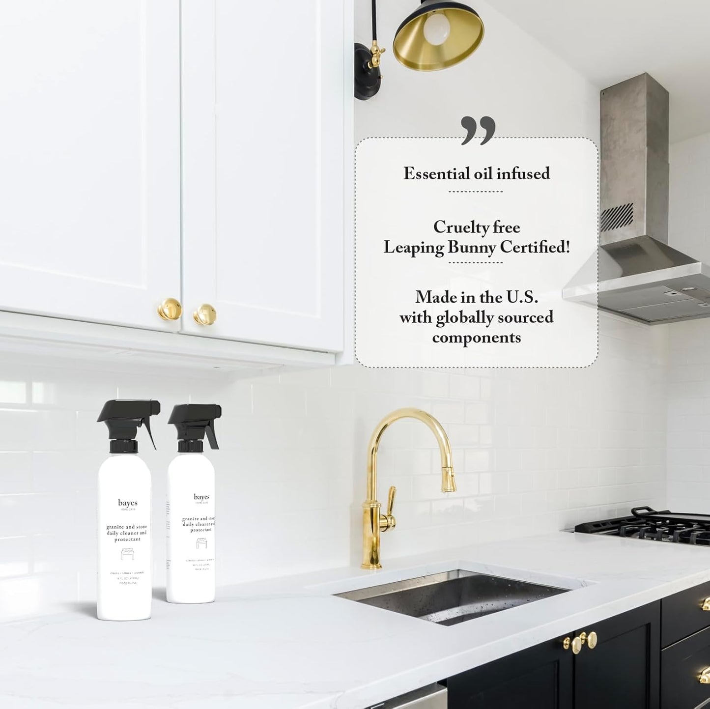 Bayes Granite and Stone Daily Cleaner and Protectant - Cleans, Shines, and Protects - For Granite, Quartz, Marble, Tile, Stone Surfaces - 16 oz