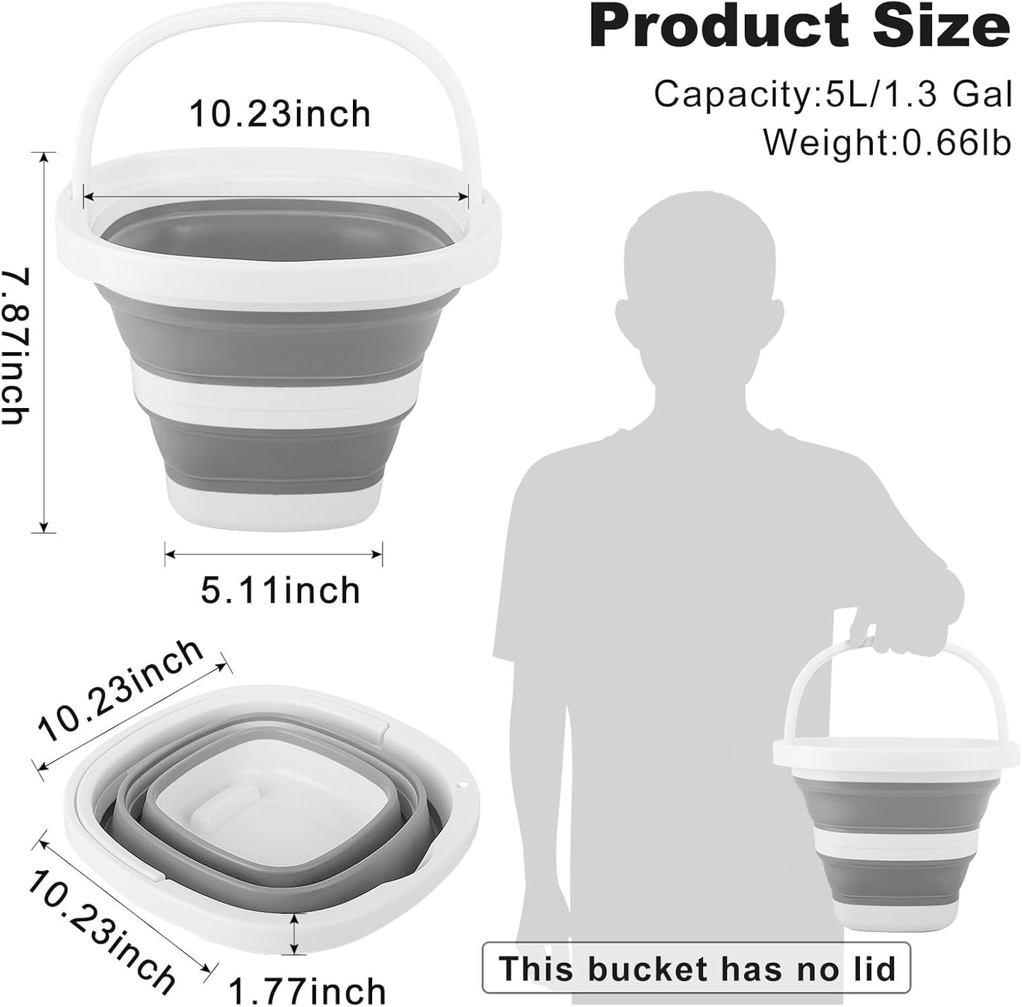 Collapsible Mop Bucket and Ice Bucket-5L(1.3 Gallon) Household Cleaning Silicone Dust Mops Bucket, Portable Bathroom Cleaning Supplies Square Bucket for Cleaning