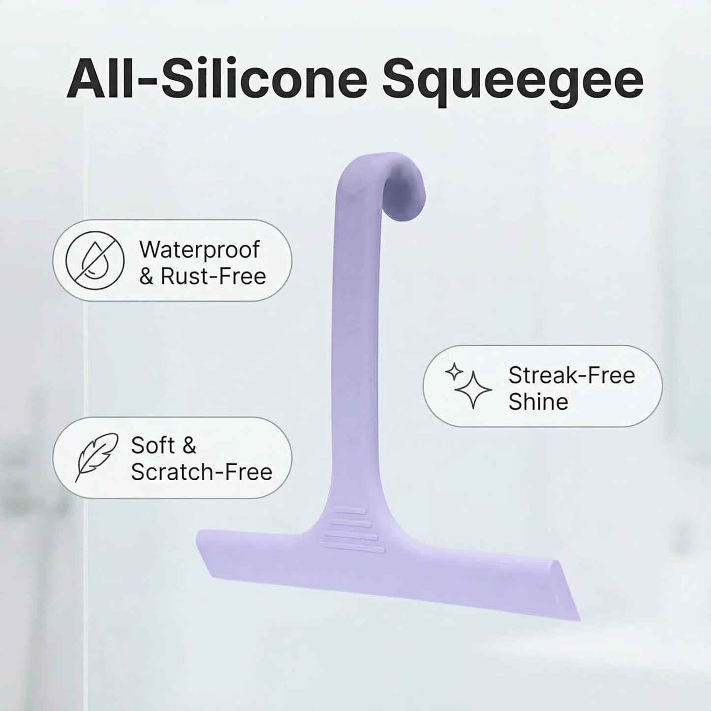 Silicone Shower Squeegee - All-in-One Design with Built-in Hook, 10 Inch Streak-Free Bathroom and car Cleaner for Glass Doors, Mirrors, Windows, Tiles Purple