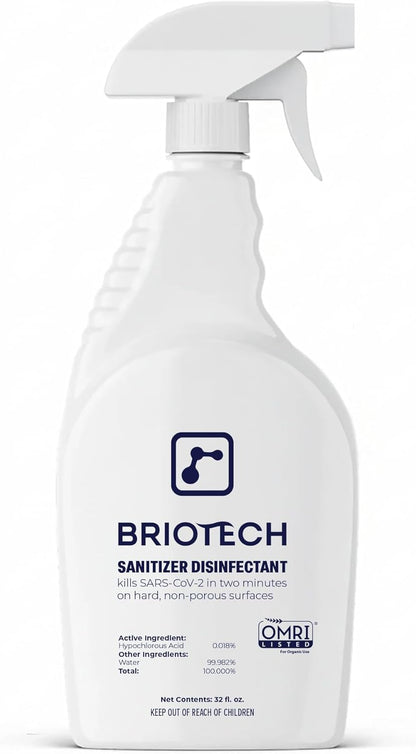 BRIOTECH Sanitizer Disinfectant Hypochlorous, Kill 99.99% of Viruses & Bacteria, Control Mold, Eliminate Odor, Gentle for Nursery & Play Rooms, Food Contact Surface Sanitizer, 1 Gallon Refill
