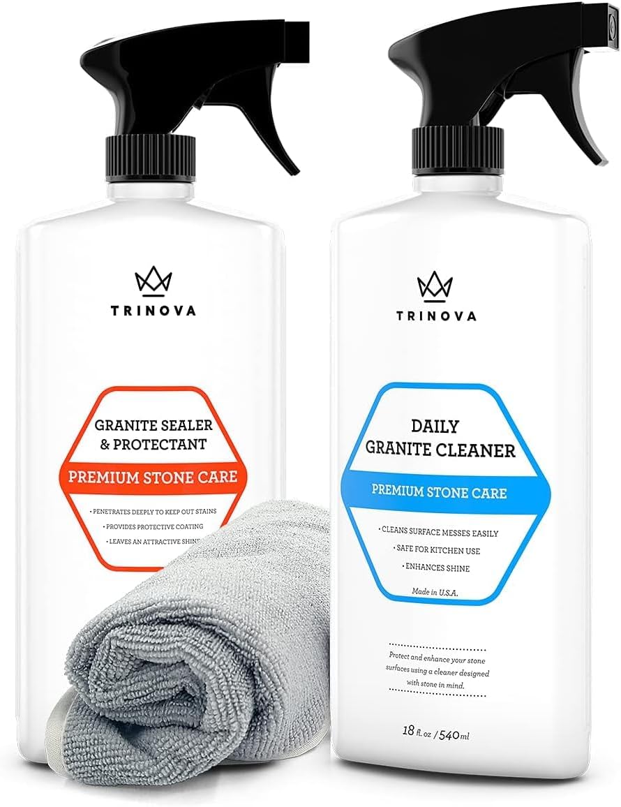 TriNova Granite Cleaner & Polish for Daily Use - Made in USA, Enhances Shine, Streak-Less - for Counter-Tops, Marble, Stone, Bathroom Tile Kitchen, & Islands - 18 fl oz