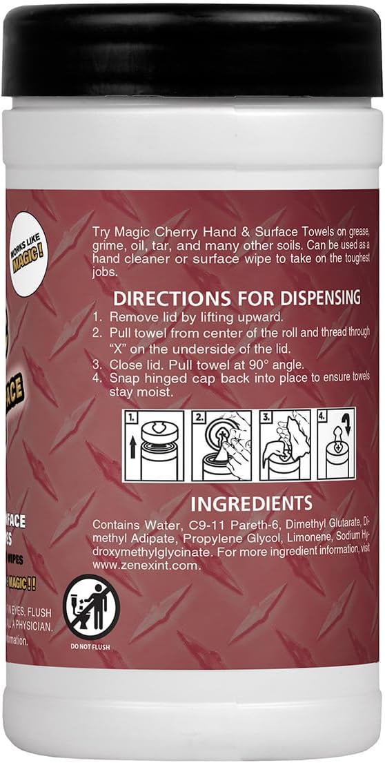 Magic Cherry Scented Heavy Duty Cleaning Wipes - Single Sided Hand & Surface Shop Towels | Professional-grade Cleaning | Waterless | Cleans Grease, Oil, Dirt, & more (1 Pack | 90 Sheets Total)