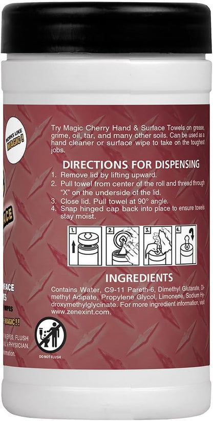 Magic Cherry Scented Heavy Duty Cleaning Wipes - Single Sided Hand & Surface Shop Towels | Professional-grade Cleaning | Waterless | Cleans Grease, Oil, Dirt, & more (1 Pack | 90 Sheets Total)